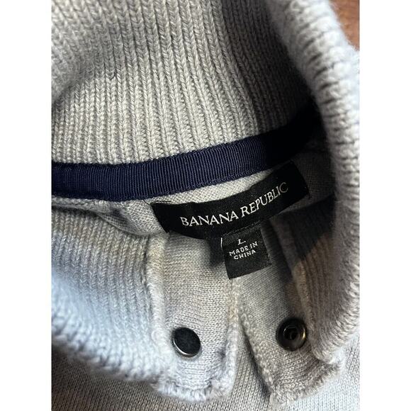Banana Republic Extra Fine Merino Wool Blend 1/4 Snap Knit Gray Sweater Mens L - Picture 3 of 5